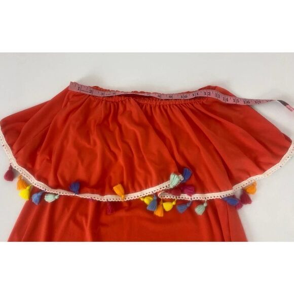 Judith March Mandarin Orange Pom Pom Off Shoulder Top Colorful - Size Medium - Picture 3 of 7